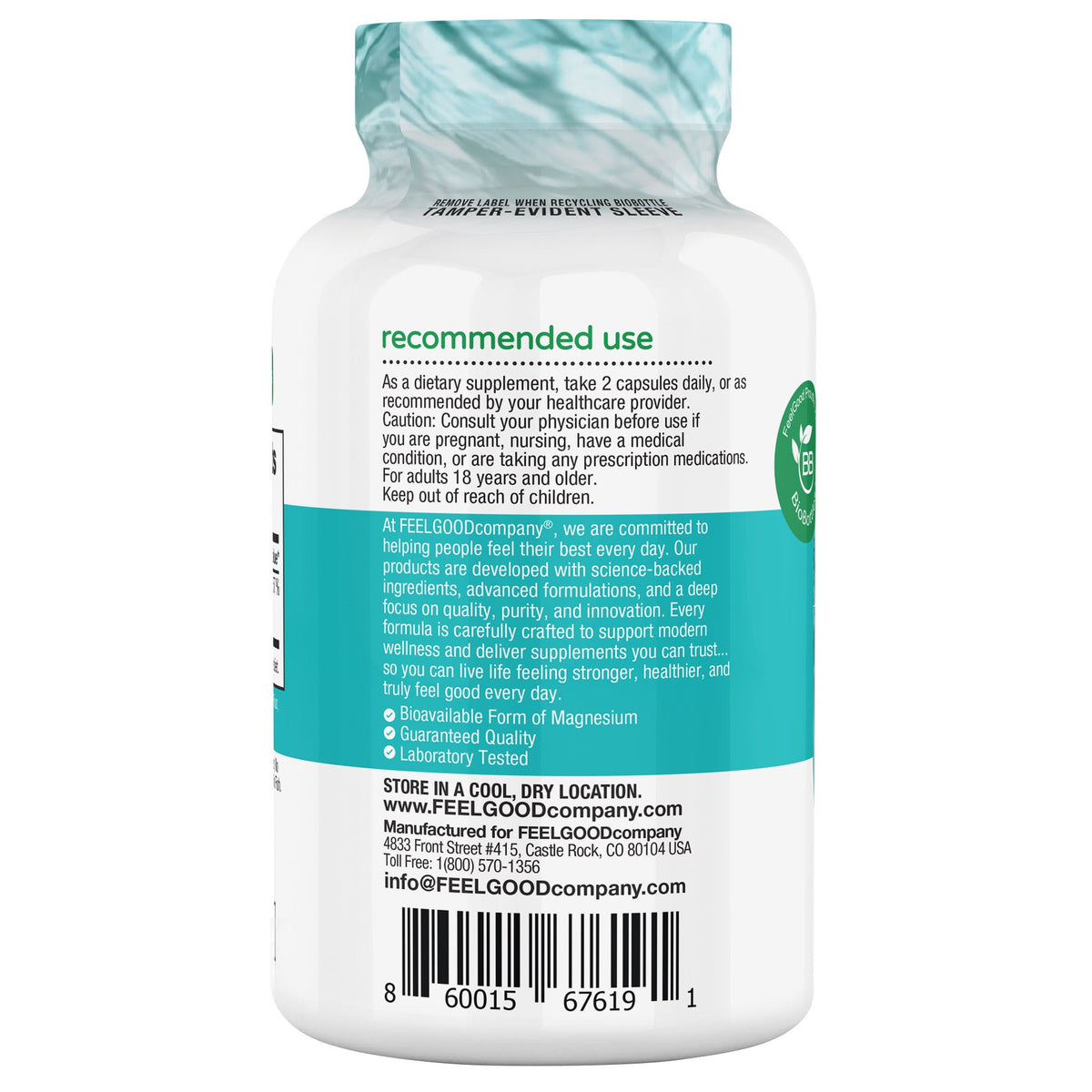 미국직구 마그네슘 FEELGOOD Magnesium Glycinate, 180 Vegan Capsules