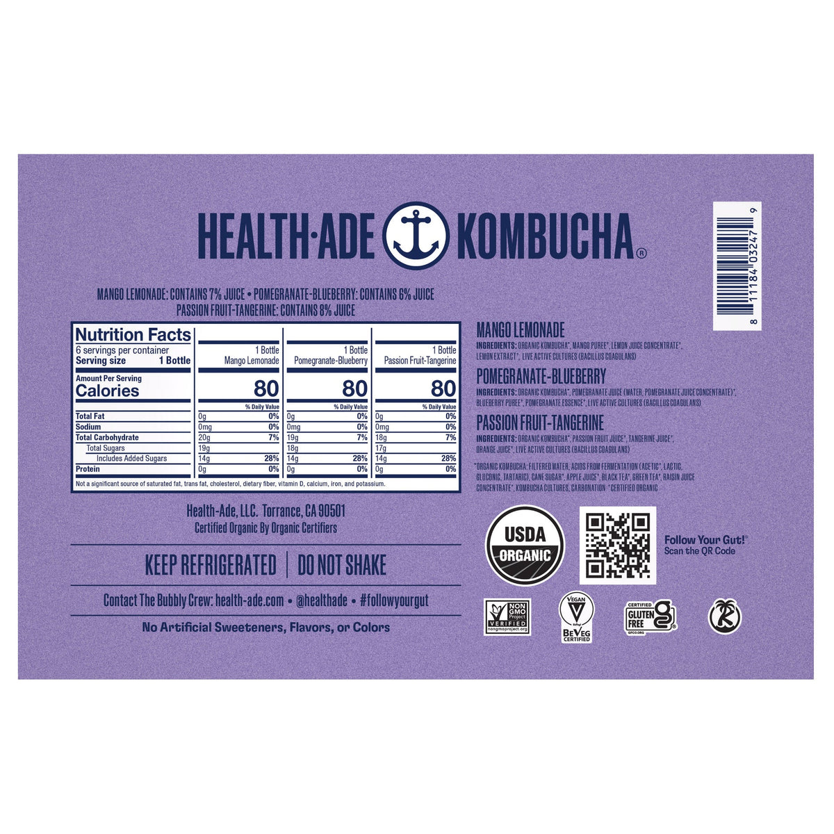 미국직구 Health-Ade Organic Kombucha, Fruity Fusion Variety Pack, 16 fl oz, 6 ct