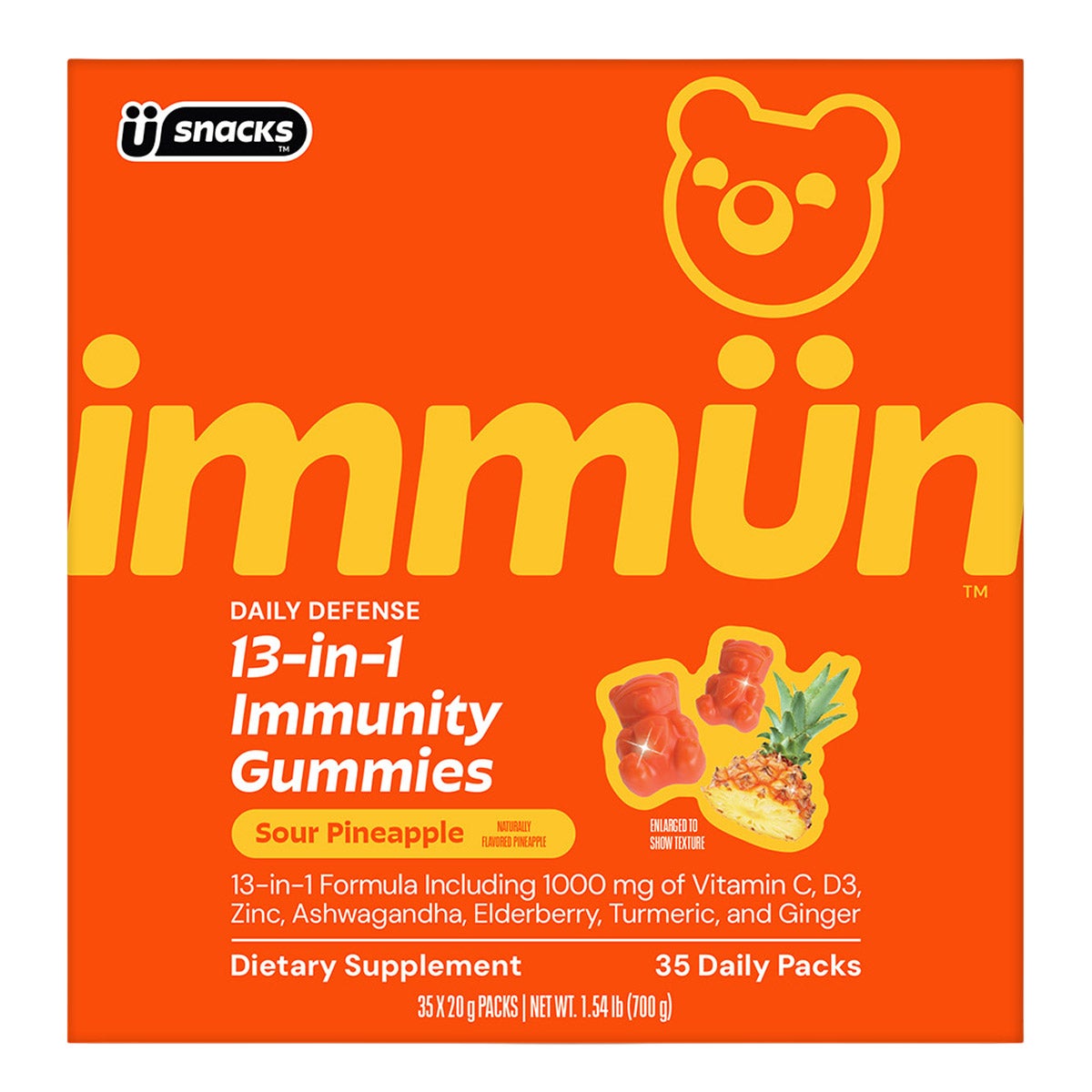 미국직구 영양제 Grüns Immün Daily Defense 13-in-1 Sour Pineapple Gummies, 35 Daily Packs
