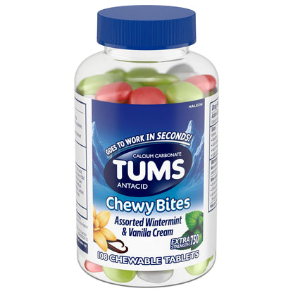 미국직구 텀스 제산제 TUMS Antacid Chewy Bites Assorted Wintermint & Vanilla Cream, 108 Chewable Tablets