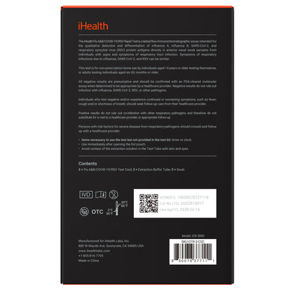 미국직구 감기약 iHealth Flu A+B, COVID-19, and RSV Rapid Test, 3 Tests