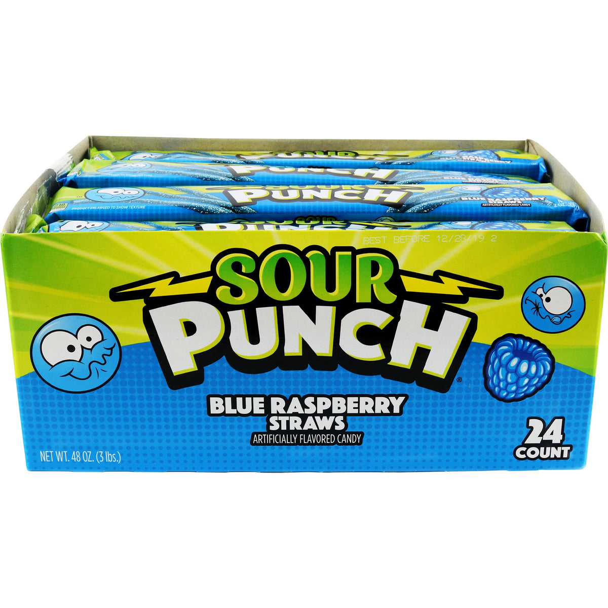 미국직구 Sour Punch Straws, Blue Raspberry, 2 oz, 24 ct