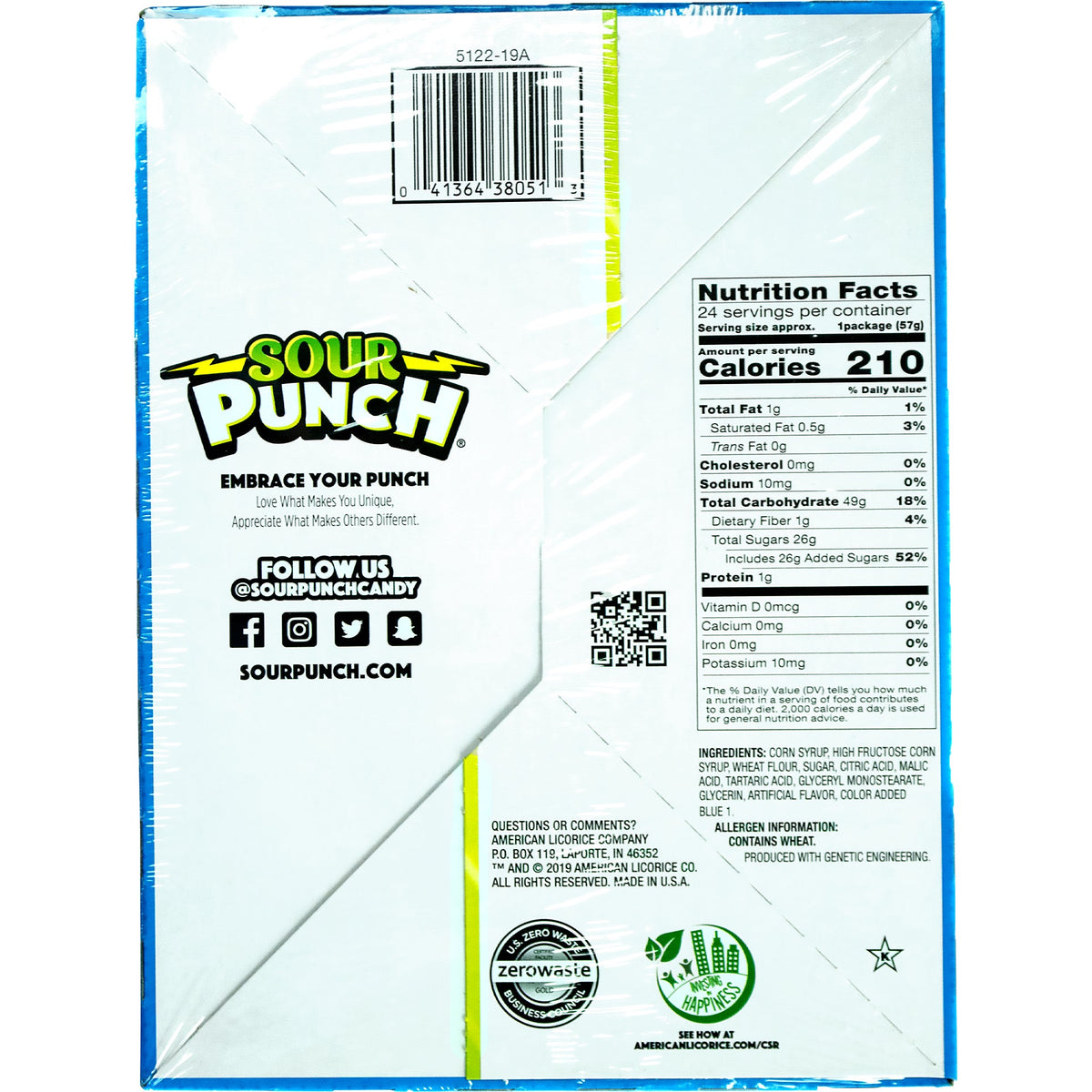 미국직구 Sour Punch Straws, Blue Raspberry, 2 oz, 24 ct