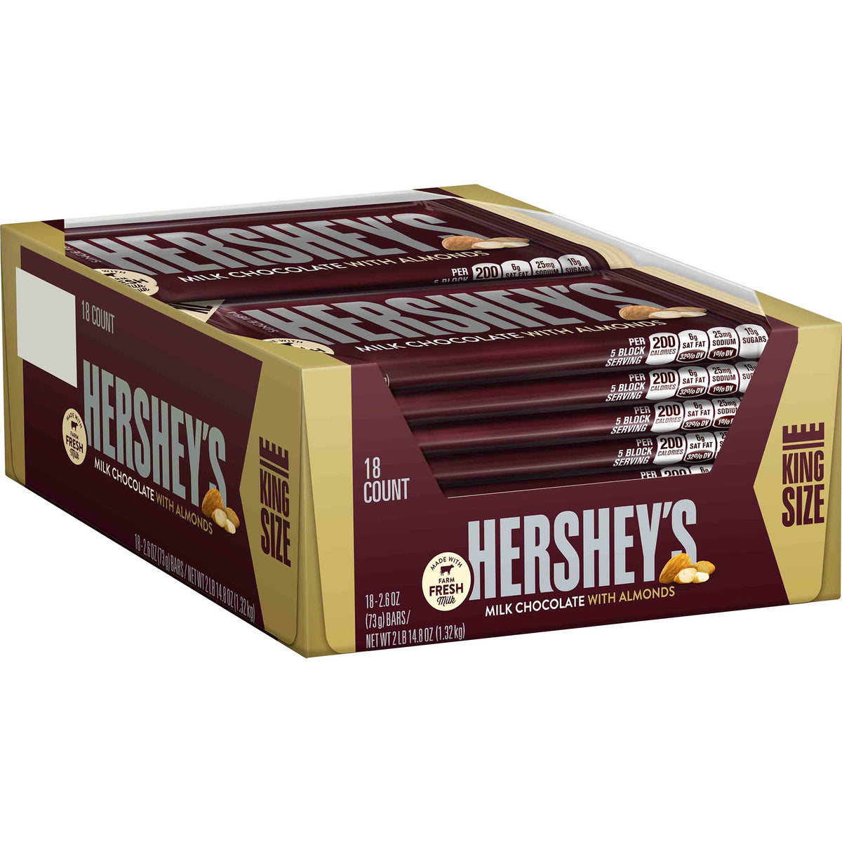 미국직구 허쉬 King Size, Milk Chocolate With Almonds, 2.6 oz, 18 ct