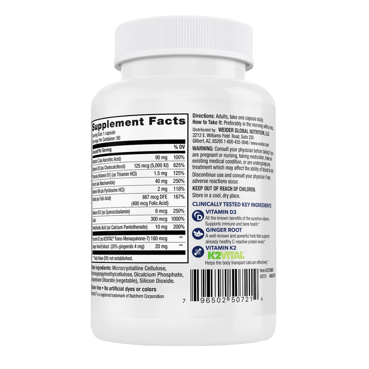 미국직구 영양제 Weider Artery Health with Vitamin K2 Plus D3, 90 Veggie Caps