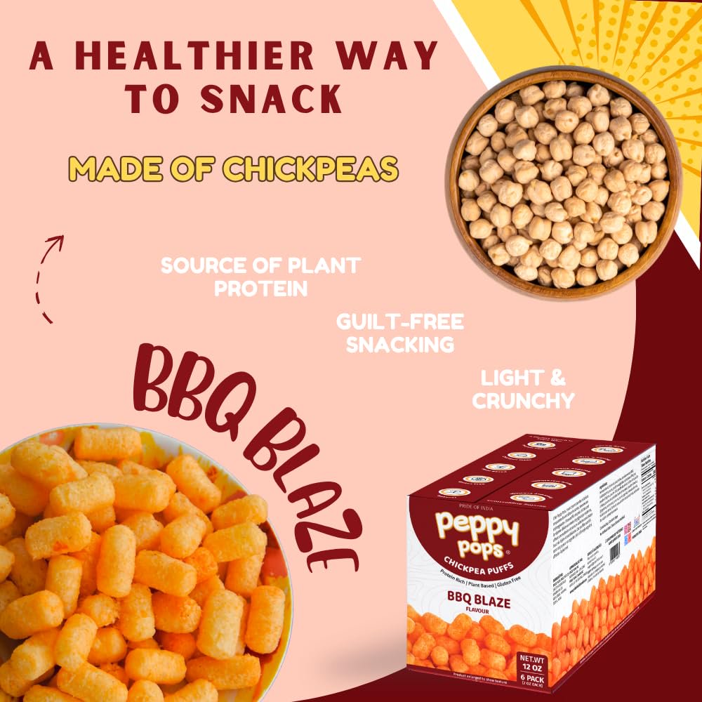 미국직구 Peppy Pops Chickpea 340g 6팩 / Peppy Pops Chickpea Puffs BBQ Blaze Flavor - 6 Pack, 34 3