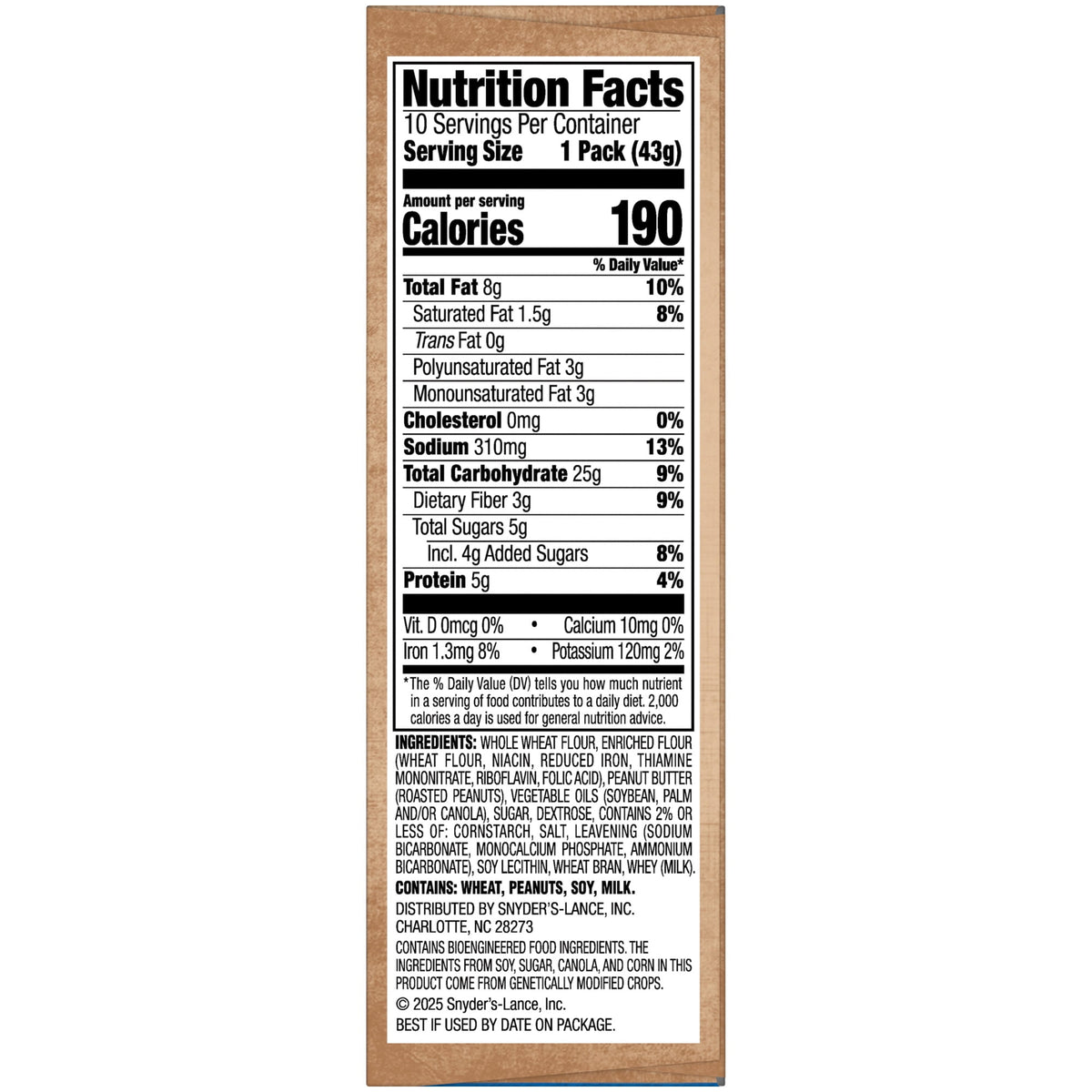 미국직구 랜스 Baked with Whole Grain Peanut Butter, 10 Count 1.52 oz