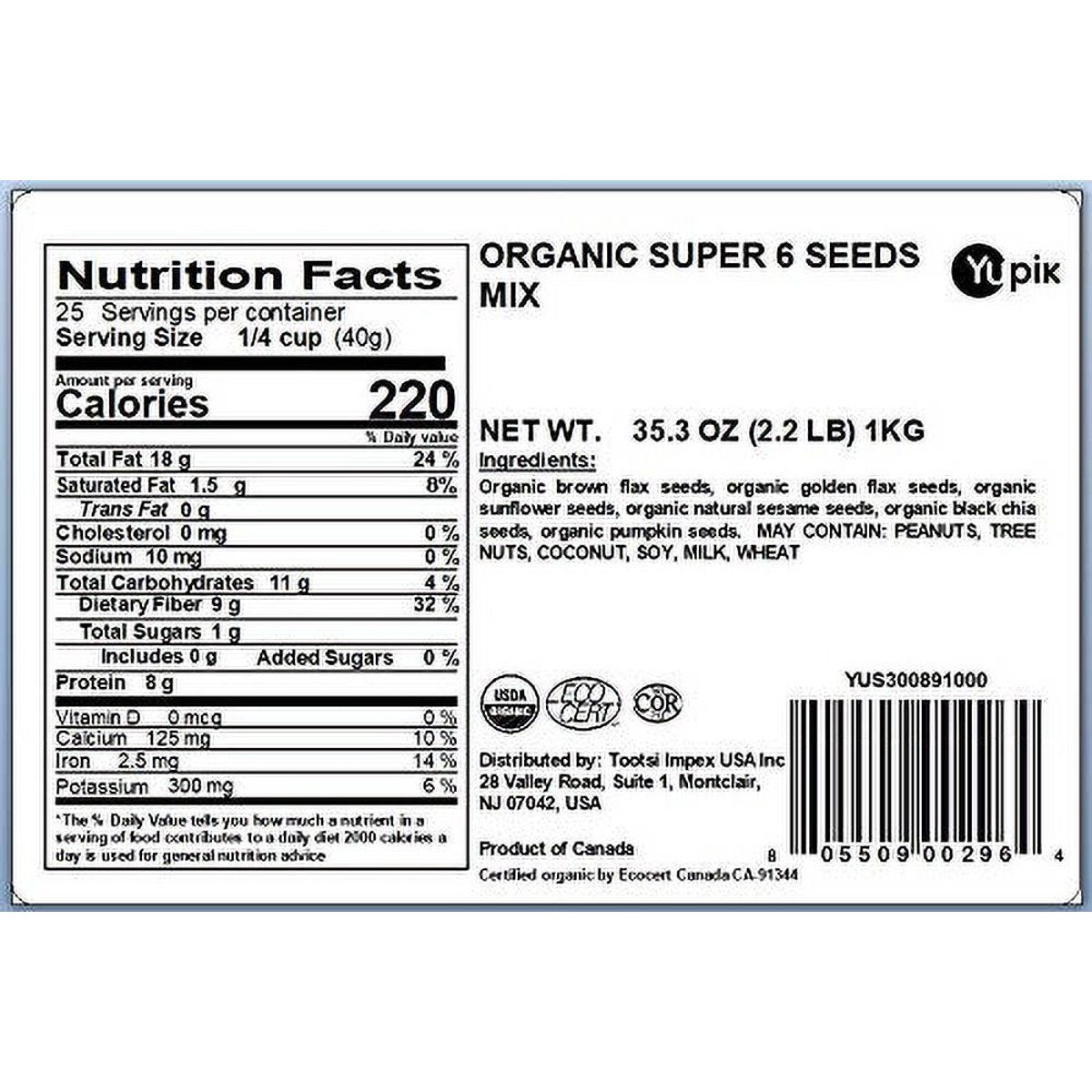 미국직구 2 Pack Yupik 57g 2팩 / 2 Pack | Yupik Super 6 Seeds Mix, 6 Bags x 2.2 lb Each, with By 2
