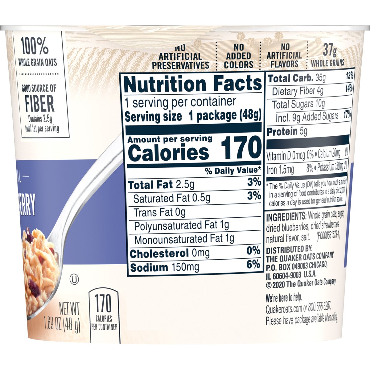 미국직구 Quaker Blueberry & 48g 2팩 / Quaker Blueberry & Strawberry flavored Instant Oatmeal, Q 3