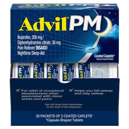 미국직구 애드빌PM Advil PM Ibuprofen Caplets Dispenser Box, 2 caplets, 50-count