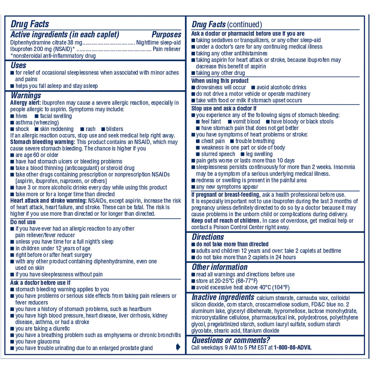미국직구 애드빌PM Advil PM Ibuprofen Caplets Dispenser Box, 2 caplets, 50-count