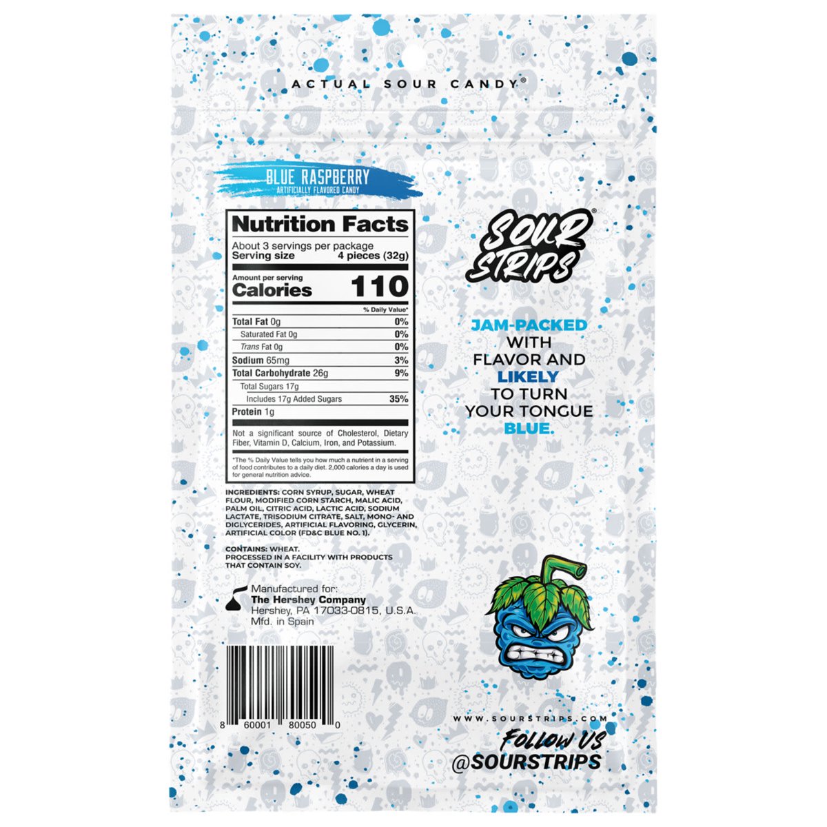 미국직구 Sour Strips Blue 캔디 96g 2팩 / Sour Strips Blue Raspberry Flavored Chewy, Candy Bag, 96 3