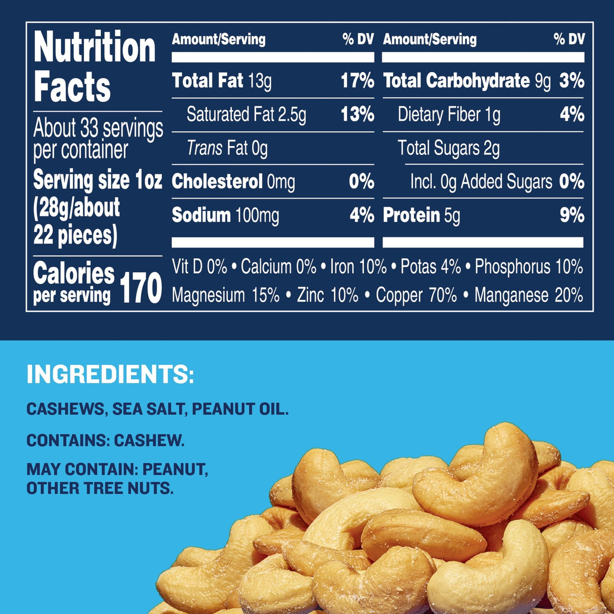 미국직구 플랜터스 Deluxe Salted Whole Cashews, Party Snacks, Plant-Based Protein, 33 oz Plastic Jar