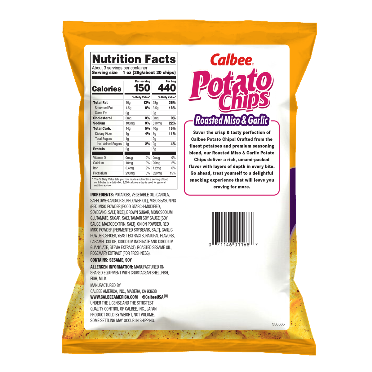 미국직구 Calbee Potato Chips 79g 6팩 / Calbee Potato Chips, Roasted Miso & Garlic, 79g (6-Pack) 2