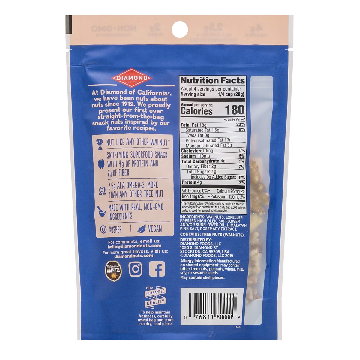 미국직구 Diamond of California 견과 113g / Diamond of California Himalayan Pink Salt Walnuts, 4  3