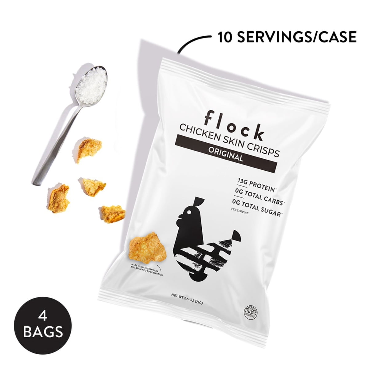 미국직구 Flock 71g / Flock 13g Chicken Skin Crisps Original, 71g, 4 pk. 4