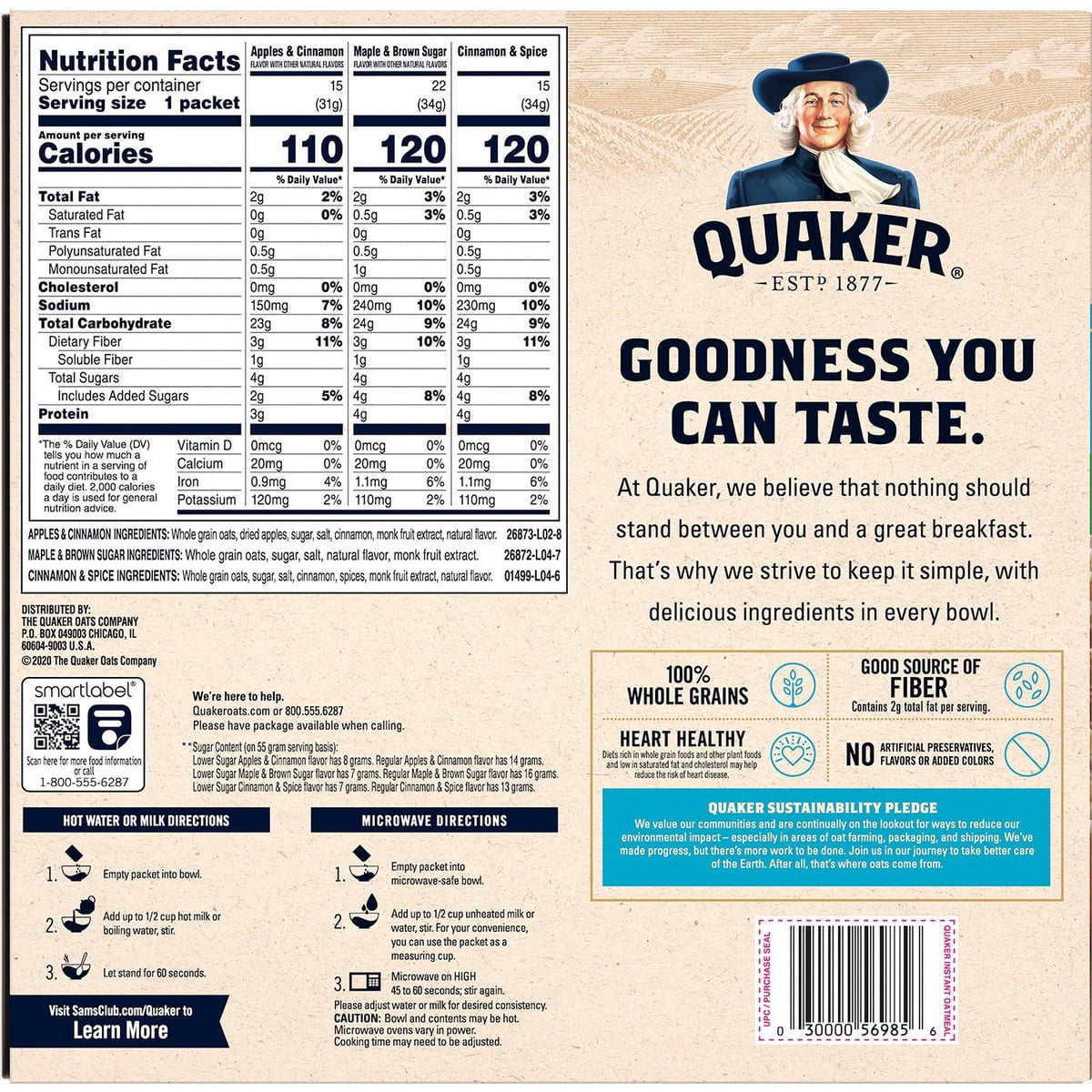미국직구 Quaker Lower Sugar 33g / Quaker Lower Sugar Instant Oatmeal, Variety Pack, 33g, 52 pk 4
