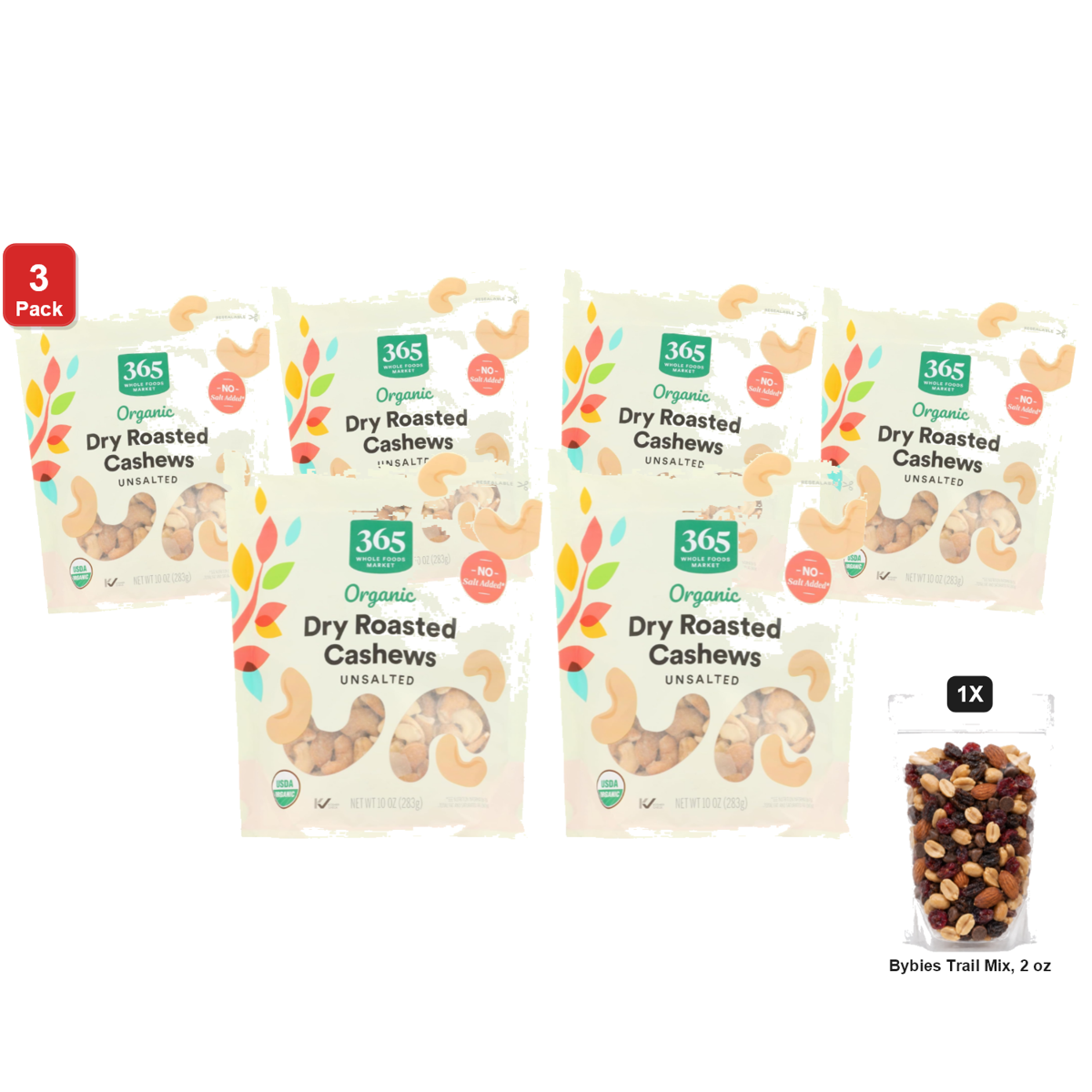 미국직구 3 Pack 365 견과 283g 3팩 / 3 Pack | 365 by Whole Foods Market Dry Roasted and Unsalted Cashews, 2 1