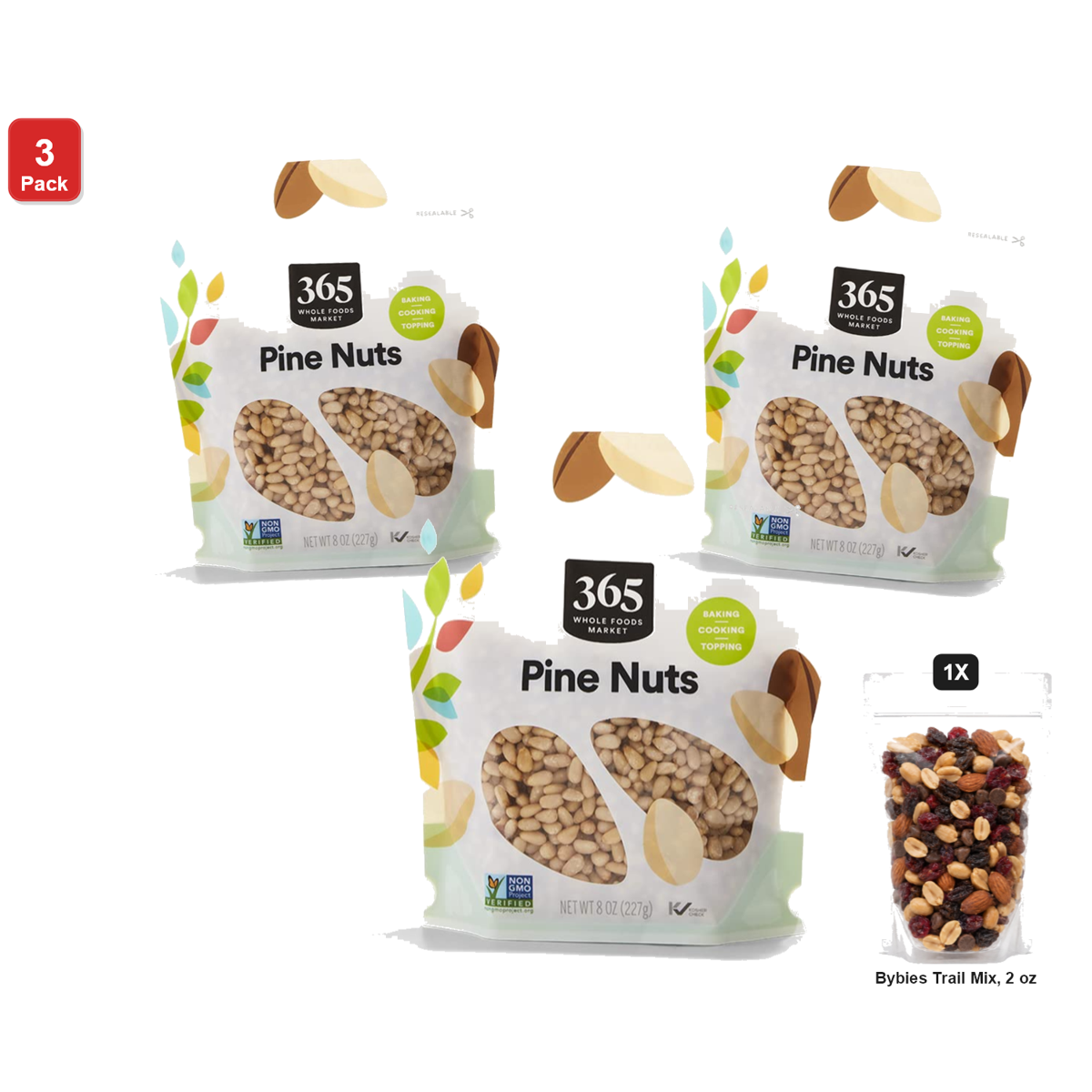 미국직구 3 Pack 365 견과 227g 3팩 / 3 Pack | 365 by Whole Foods Market Unsalted Pine Nuts, 1 Bag, 227g, wi 1