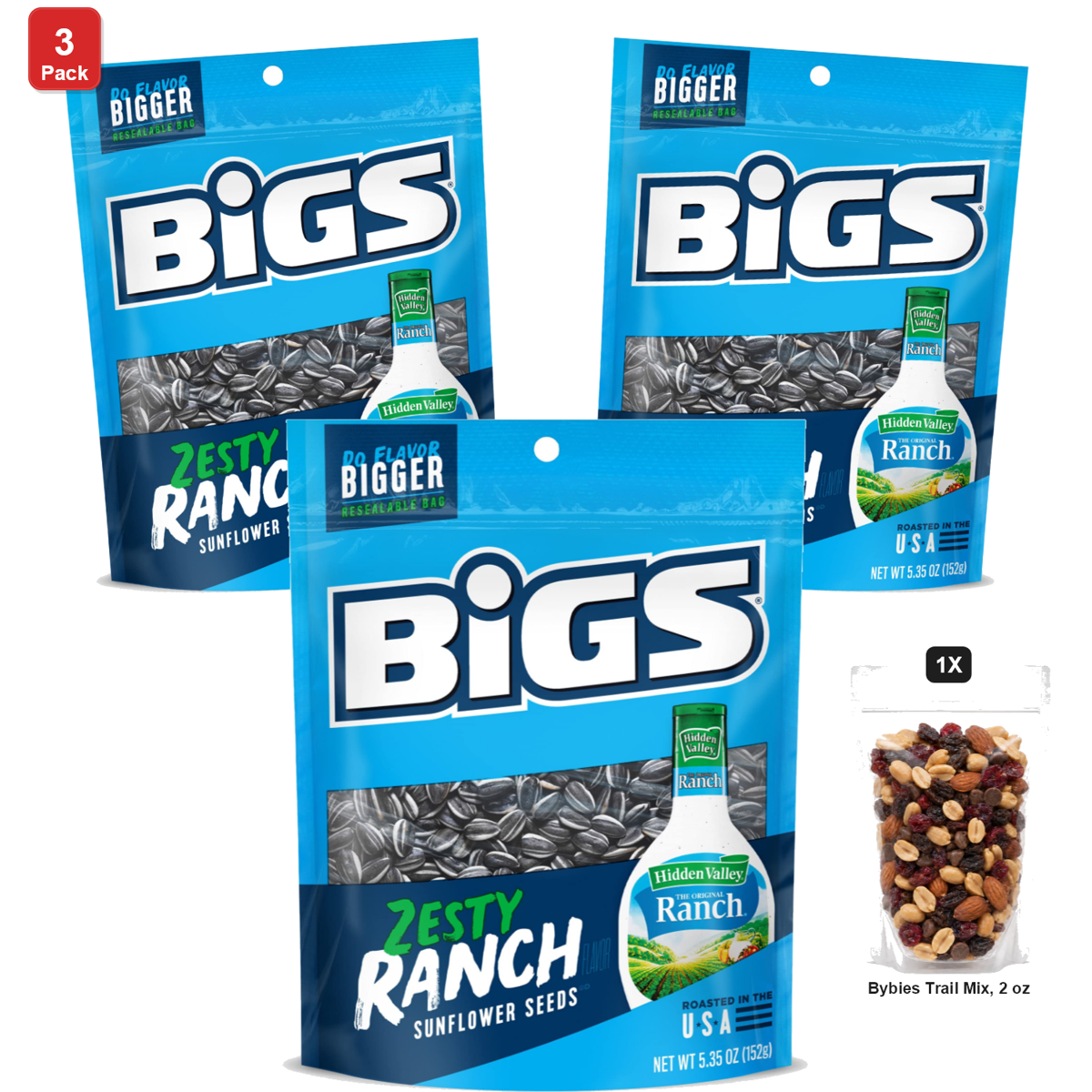 미국직구 3 Pack BIGS 152g 3팩 / 3 Pack | BIGS Sunflower Seeds, Zesty Ranch, 12 Bags x 152g Each, with 1