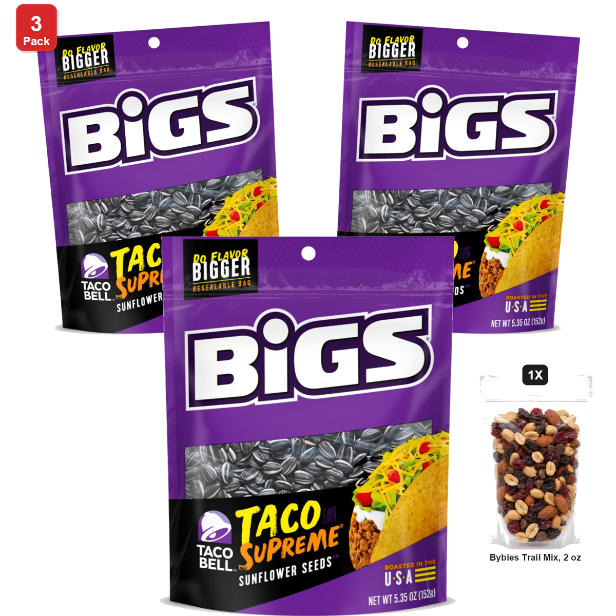 미국직구 3 Pack BIGS 152g 3팩 / 3 Pack | BIGS Taco Sunflower Seeds, 12 Bags x 152g Each, with Bybies T 1