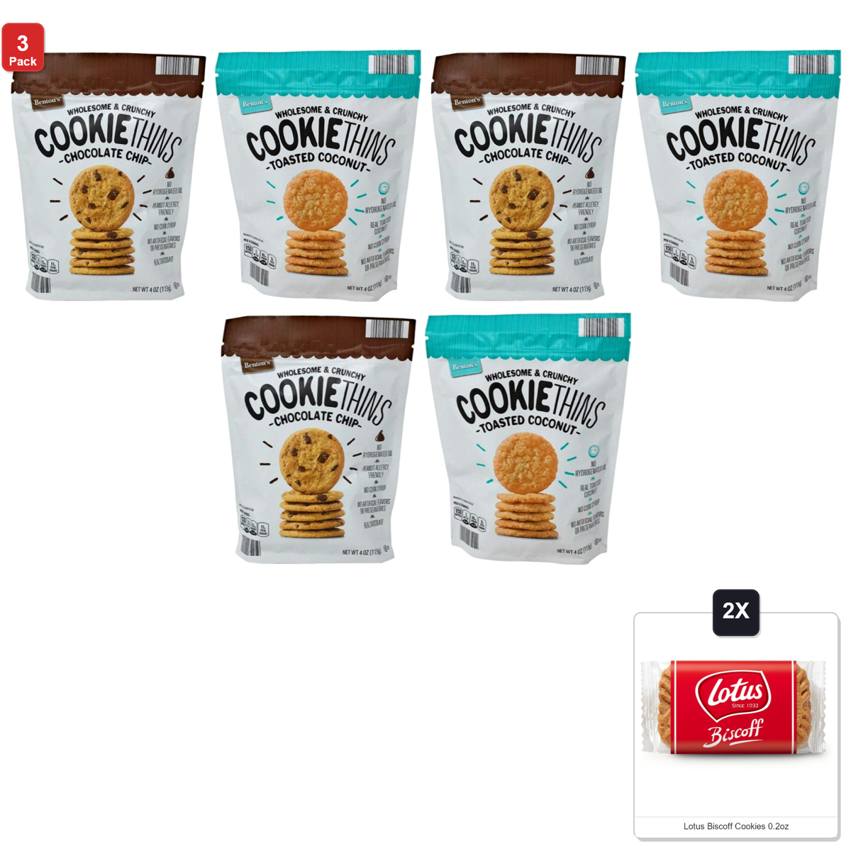 미국직구 3 Pack Bentons 초콜릿 6g 3팩 / 3 Pack | Bentons Wholesome And Crunchy Cookie Thins Chocolate Chip A 1
