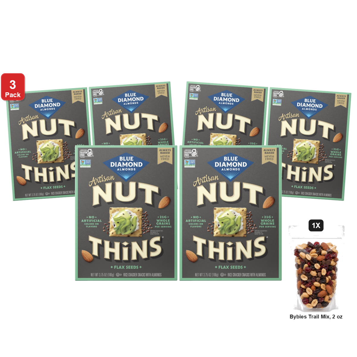 미국직구 3 Pack Blue 견과 106g 3팩 / 3 Pack | Blue Diamond Artisan Flax Seeds Nut-Thins Rice Crackers, 2 Bo 1
