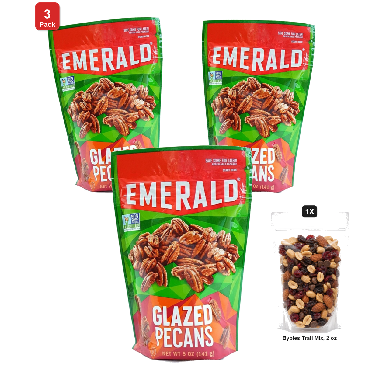 미국직구 3 Pack Emerald 견과 57g 3팩 / 3 Pack | Emerald Glazed Pecans, 2 Bags, with Bybies Trail Mix, 57g 1