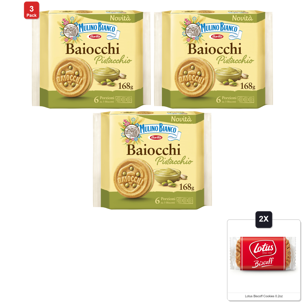 미국직구 3 Pack Mulino 과자 6g 3팩 / 3 Pack | Mulino Bianco Biscuits, Pistachio Cream Filled, 168G & 2x Lot 1