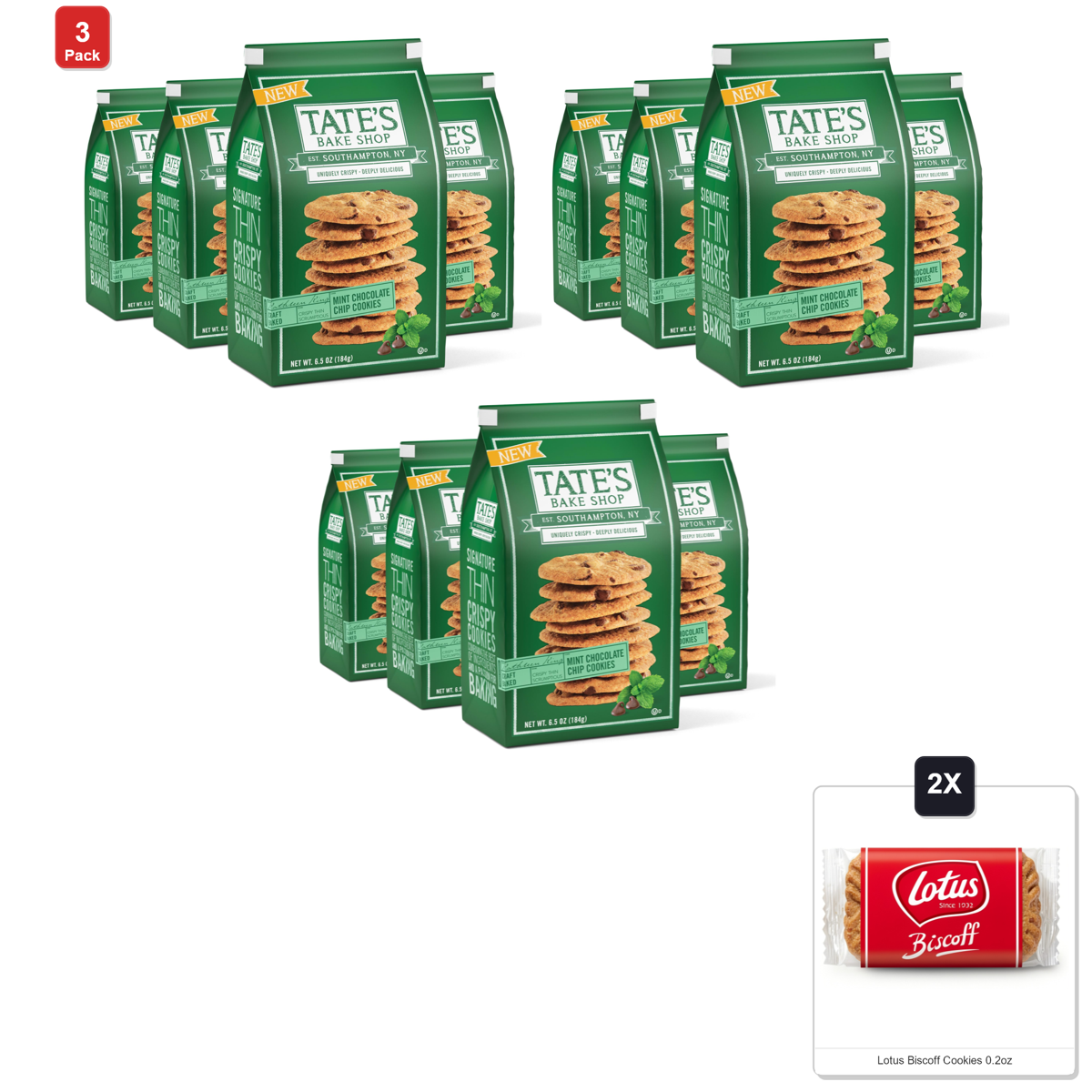 미국직구 3 Pack Tates 초콜릿 184g 3팩 / 3 Pack | Tates Bake Shop Mint Chocolate Chip Cookies, 4-184g Bags &  1