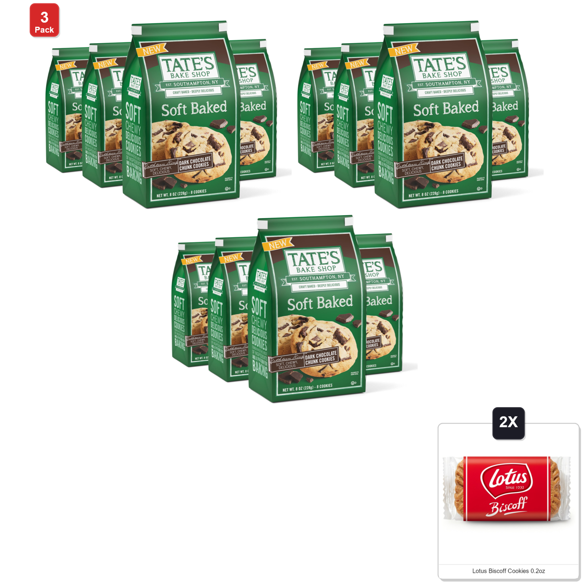 미국직구 3 Pack Tates 초콜릿 227g 3팩 / 3 Pack | Tates Bake Shop Soft Baked Cookies, Dark Chocolate Chunk, 4 1