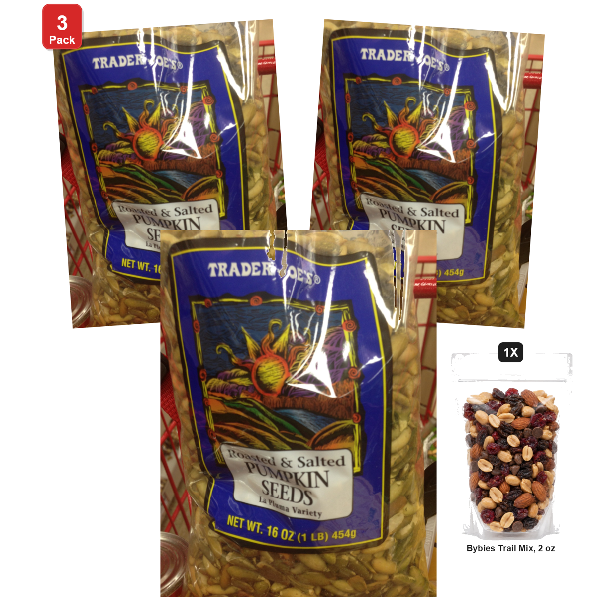 미국직구 트레이더조 57g 3팩 / 3 Pack | Trader Joe's Roasted and Salted Pumpkin Seeds, with Bybies Tr 1