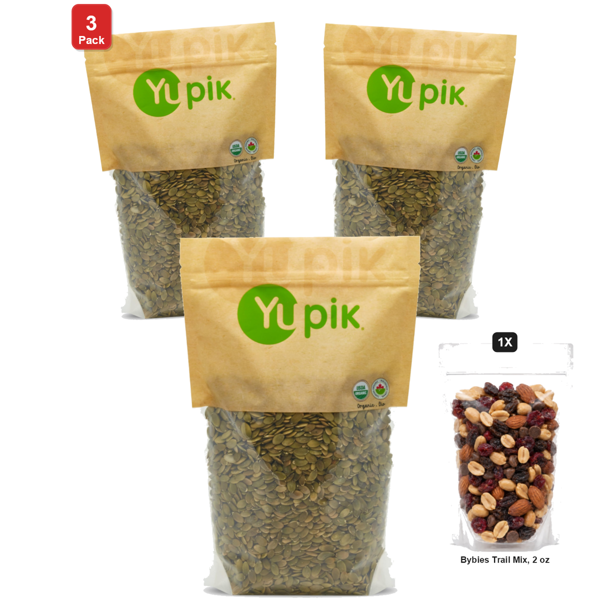미국직구 3 Pack Yupik 57g 3팩 / 3 Pack | Yupik Raw Pumpkin Seeds, Shelled, 1 Bag, 2.2 lb, with Bybies 1