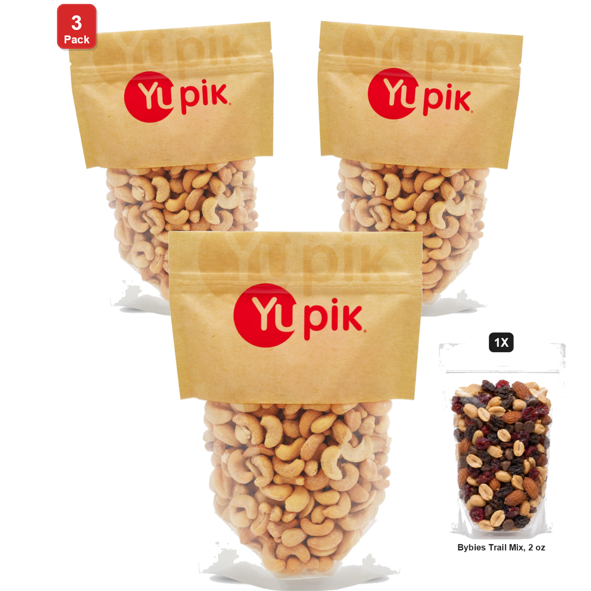 미국직구 3 Pack Yupik 견과 57g 3팩 / 3 Pack | Yupik Smoked Cashews, 1 Bag, 1 lb, with Bybies Trail Mix, 57g 1