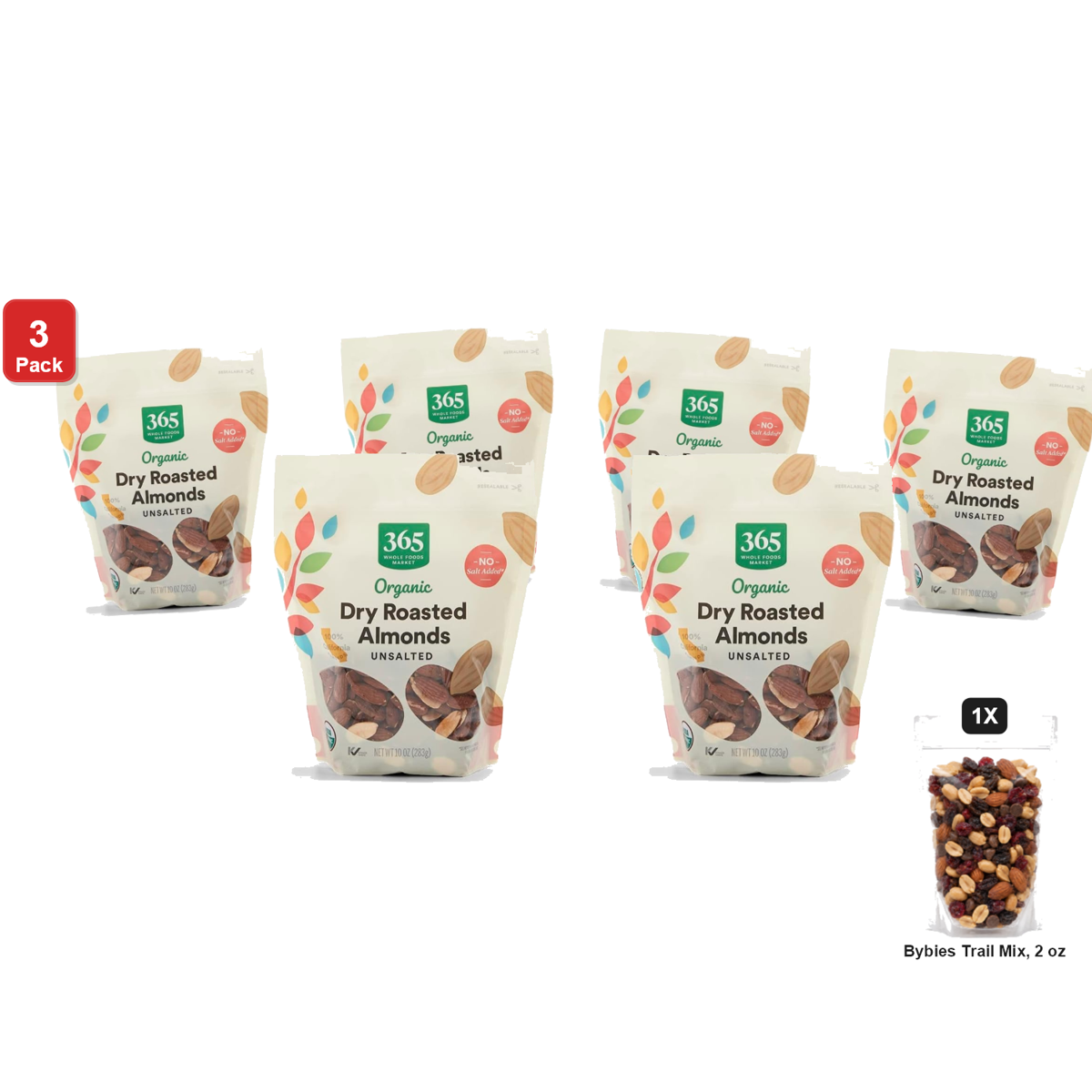 미국직구 3 Pack 365 견과 283g 3팩 / 3 Pack | 365 by Whole Foods Market Dry Roasted and Unsalted Almonds, 2 1