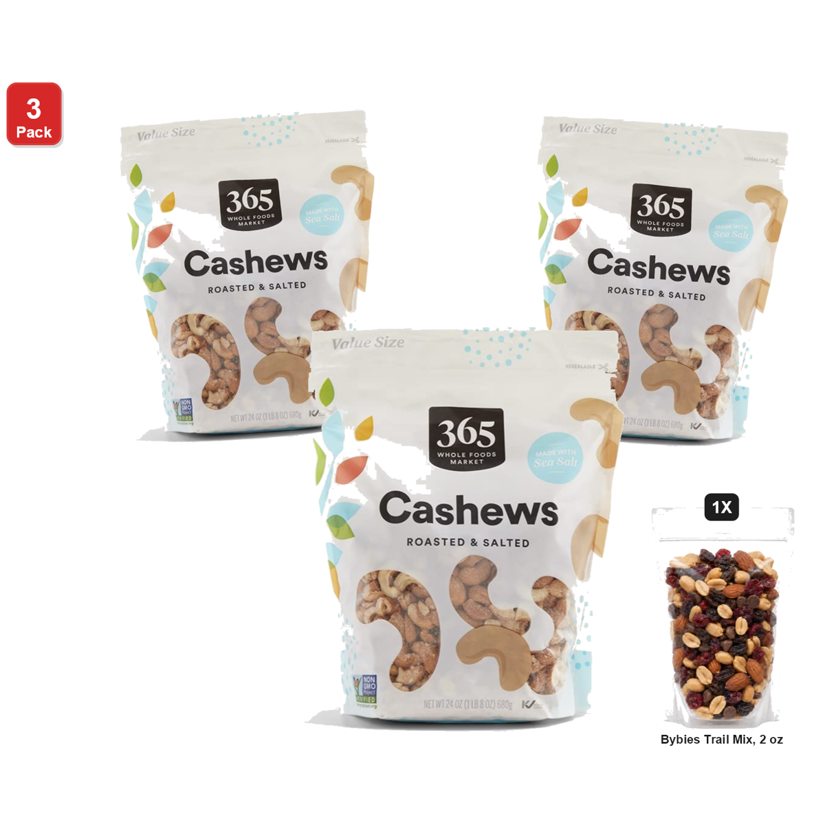 미국직구 3 Pack 365 견과 680g 3팩 / 3 Pack | 365 by Whole Foods Market Roasted and Salted Cashews, 1 Bag 1