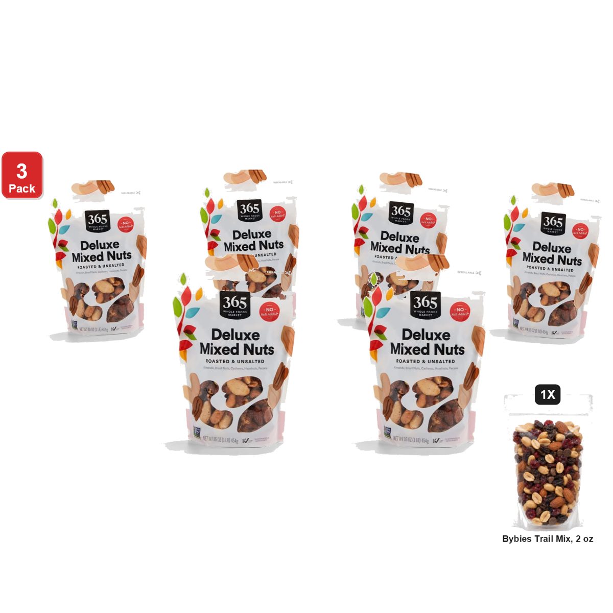 미국직구 3 Pack 365 견과 454g 3팩 / 3 Pack | 365 by Whole Foods Market Unsalted Deluxe Mixed Nuts, 2 Bags 1