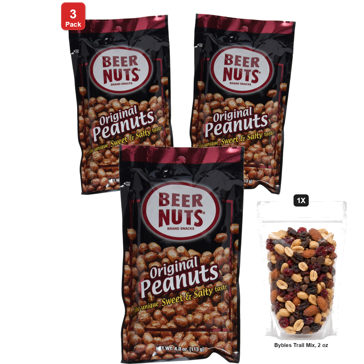 미국직구 3 Pack Beer 견과 113g 3팩 / 3 Pack | Beer Nuts Original Peanuts, 6 Bags x 113g Each, with Bybies T 1