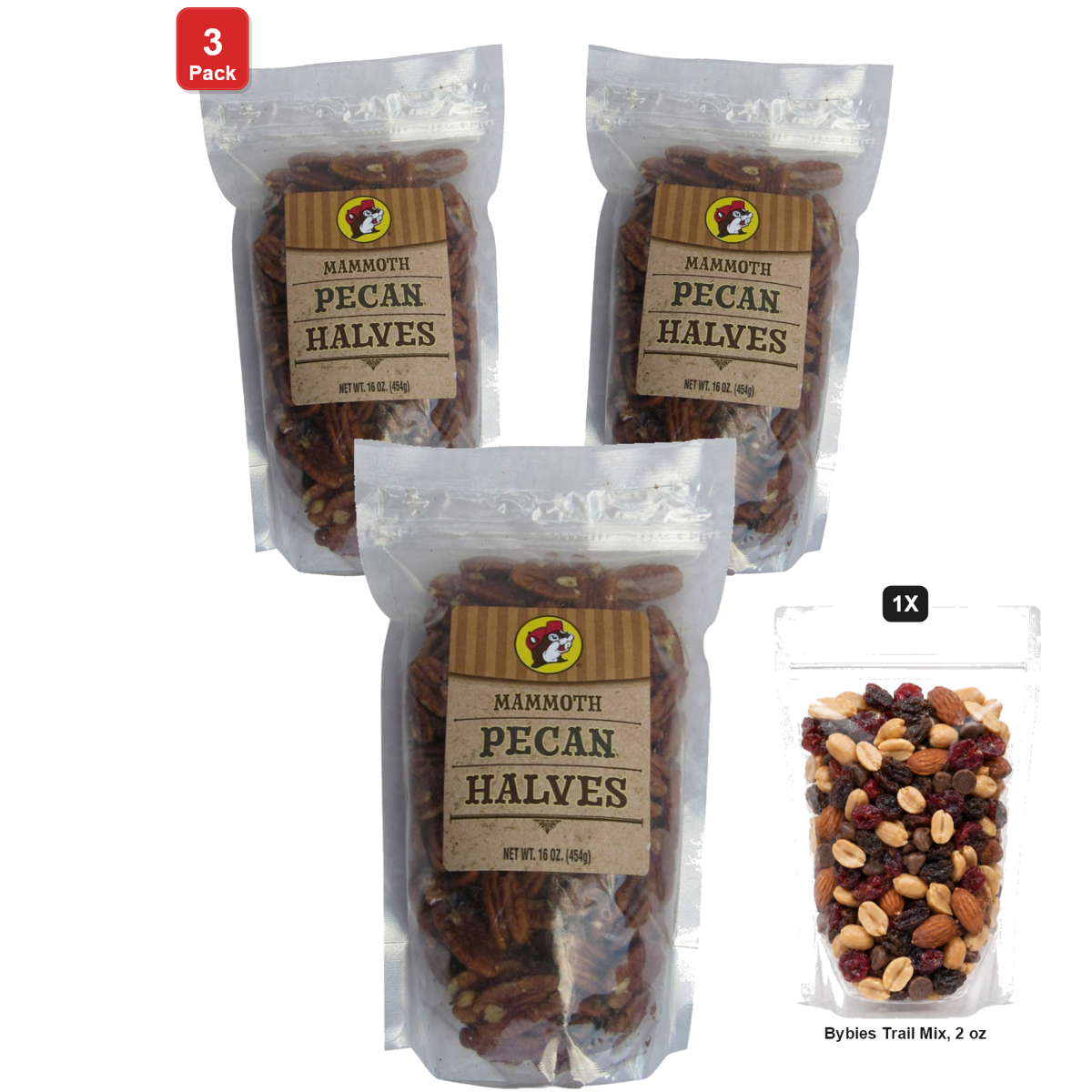 미국직구 3 Pack Buc-ee's 견과 454g 3팩 / 3 Pack | Buc-ee's Mammoth Pecan Halves, 1 Bag, 454g, with Bybies T 1