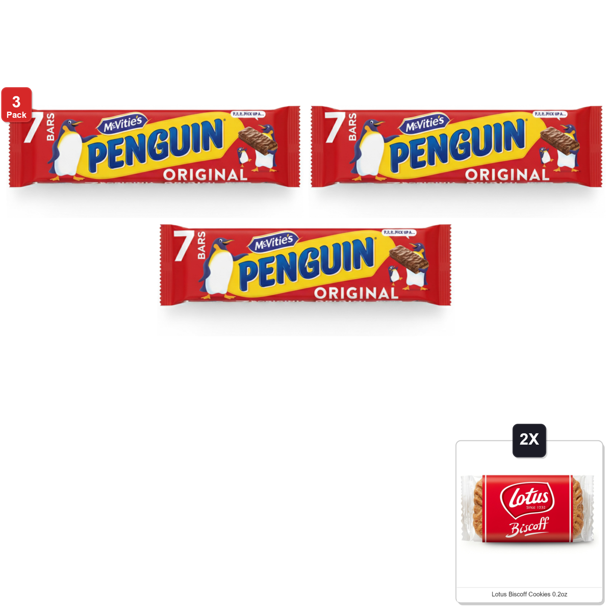 미국직구 3 Pack Mcvities 과자 6g 3팩 / 3 Pack | Mcvities Penguin Bar 7Pk 172.2G & 2x Lotus Biscoff Cookies  1