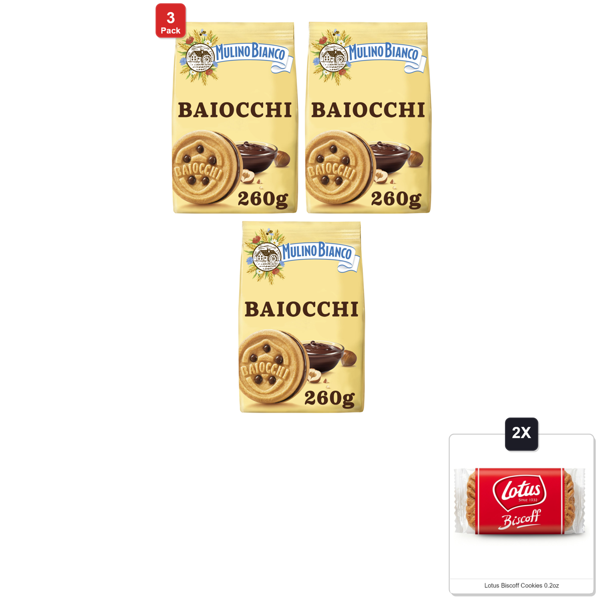 미국직구 3 Pack Mulino 견과 260g 3팩 / 3 Pack | Mulino Bianco:"I Baiocchi" Cookies With Cream Hazelnut And  1
