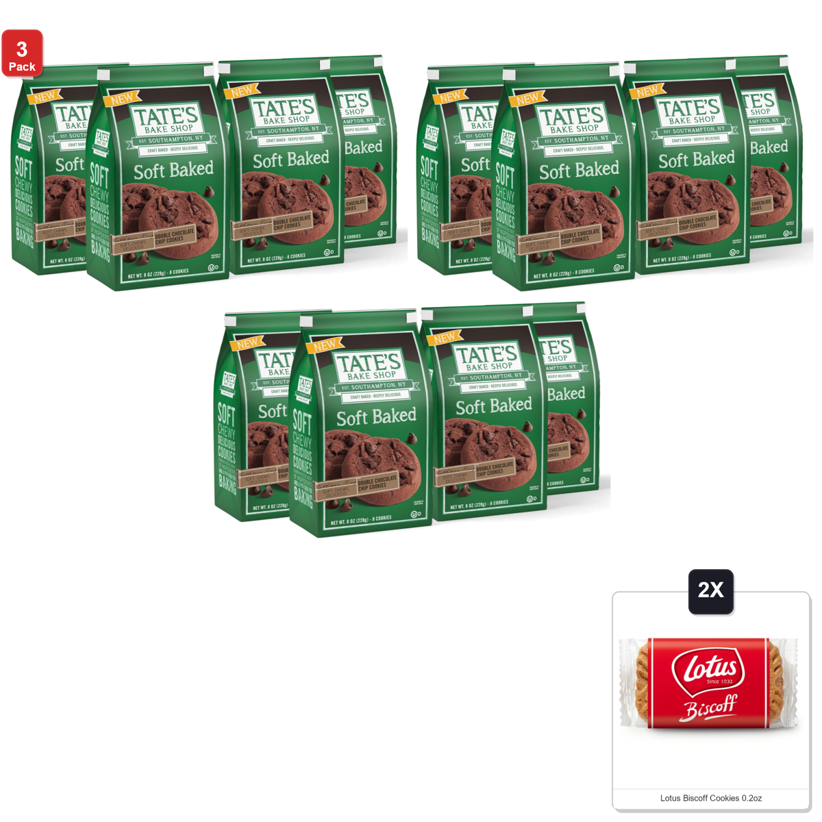미국직구 3 Pack Tates 초콜릿 227g 3팩 / 3 Pack | Tates Bake Shop Soft Baked Double Chocolate Chip Cookies, 4 1