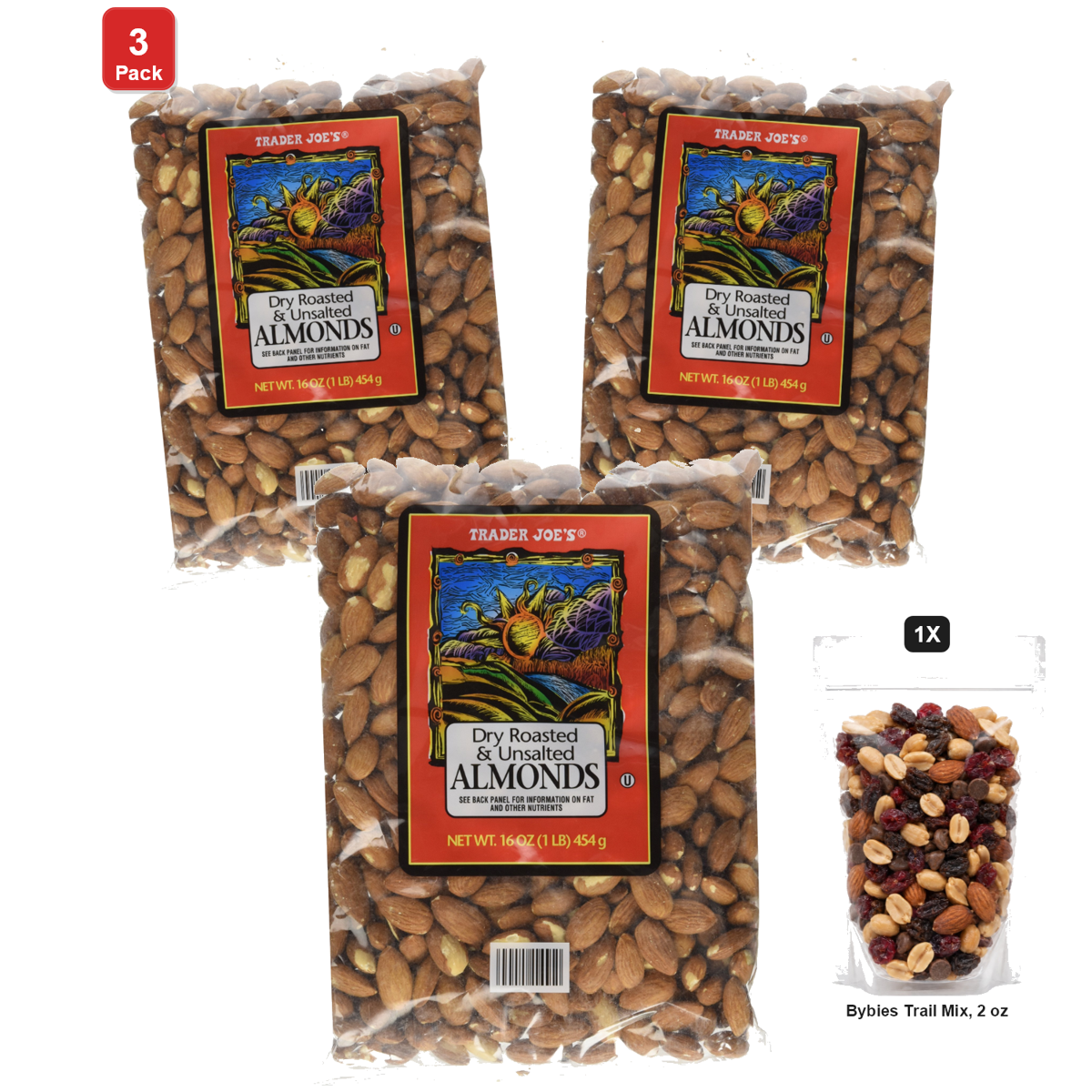 미국직구 트레이더조 견과 454g 3팩 / 3 Pack | Trader Joe's Dry Roasted and Unsalted Almonds, 1 Bag, 454g, w 1