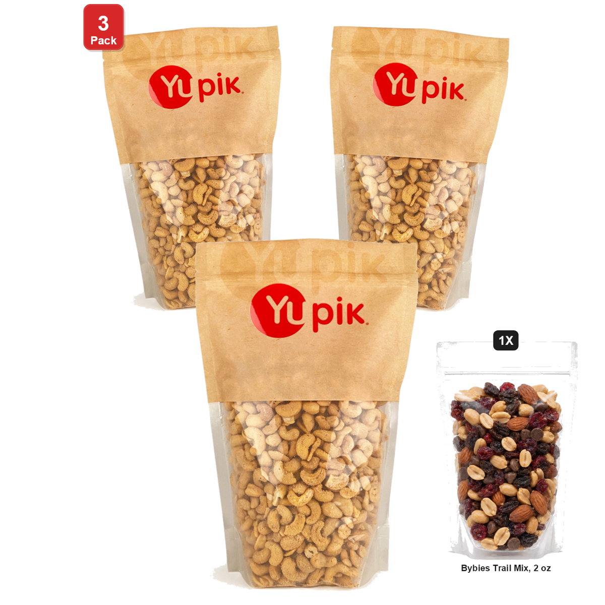 미국직구 3 Pack Yupik 견과 57g 3팩 / 3 Pack | Yupik Nacho Cashews, 1 Bag, 1 lb, with Bybies Trail Mix, 57g 1