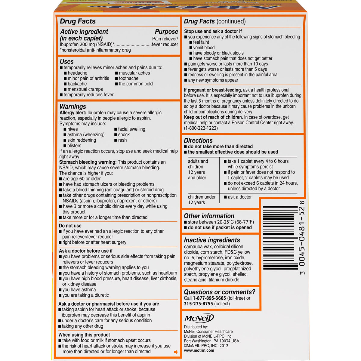 미국직구 모트린 상비약 Motrin Ibuprofen Pain Reliever and Fever Reducer, 50 Caplets
