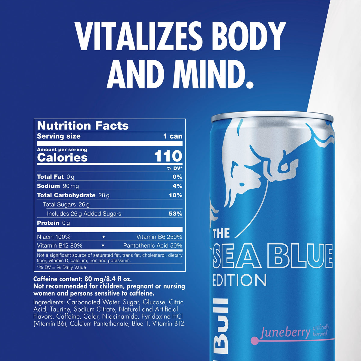 미국직구 레드불 Sea Blue Edition Energy Drink,  8.4 fl. oz.,  6 Packs of 4 Cans,  80mg Caffeine