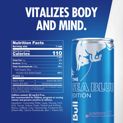 미국직구 레드불 Sea Blue Edition Energy Drink,  8.4 fl. oz.,  6 Packs of 4 Cans,  80mg Caffeine
