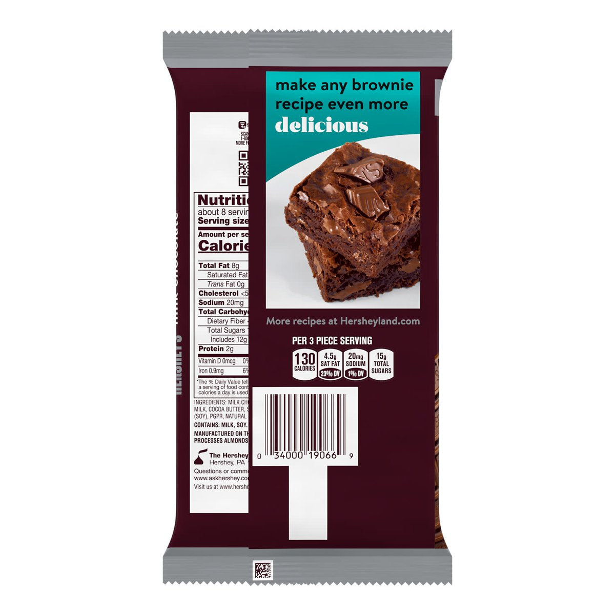 미국직구 Hershey's 초콜릿 214g 2팩 / Hershey's Milk Chocolate Giant Candy, Bar 214g, 25 Pieces, 2  3