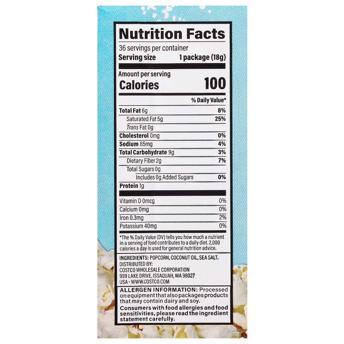미국직구 Kirkland Signature Popcorn, Sea Salt, 0.65 oz, 36 ct