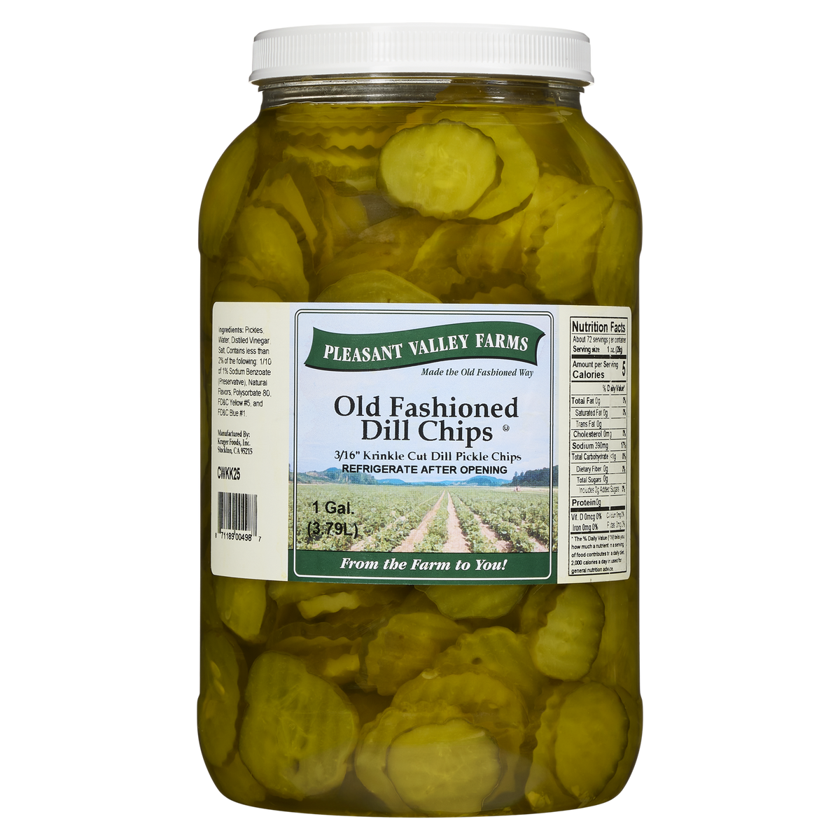 미국직구 Pleasant Valley 3/16" Cut Old Fashioned Dill Pickle Chips, 128 fl oz